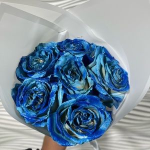 REAL ROSES! 6 Blue Tie Dye Rose Mini Bouquet!